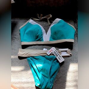 FREYA swimsuit two piece set Turquoise with Gold